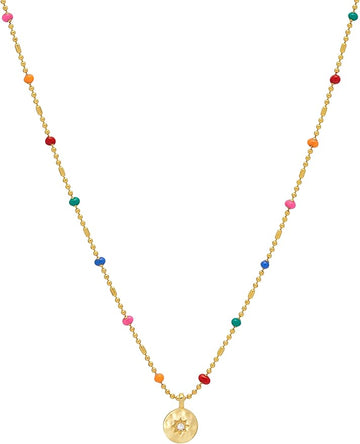 Cz Pendant Rainbow Beaded Necklace - gold