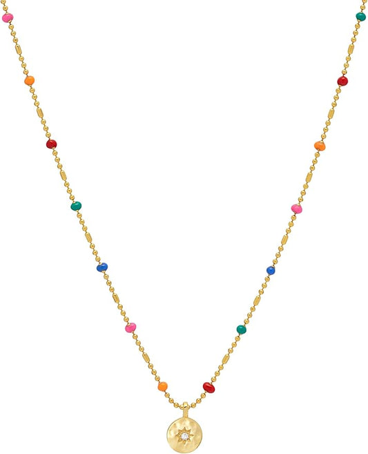 Cz Pendant Rainbow Beaded Necklace - gold