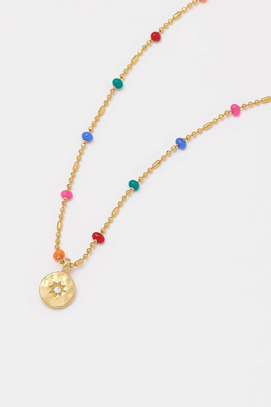 Cz Pendant Rainbow Beaded Necklace - gold