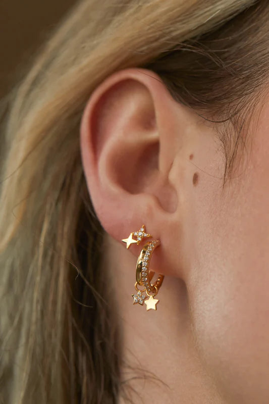 Duo Pave Set Hoop Earrings - Gold Plated