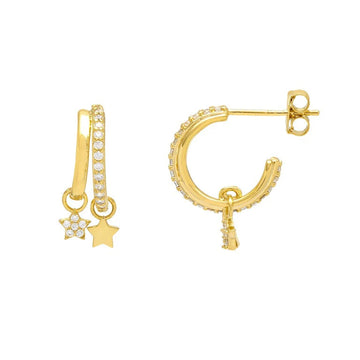 Duo Pave Set Hoop Earrings - Gold Plated