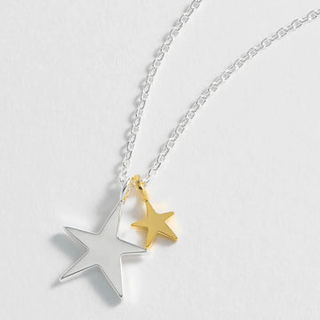 Two Tone Double Star Necklace - Silver Plated