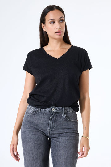 Glitter V-Neck SS Tee