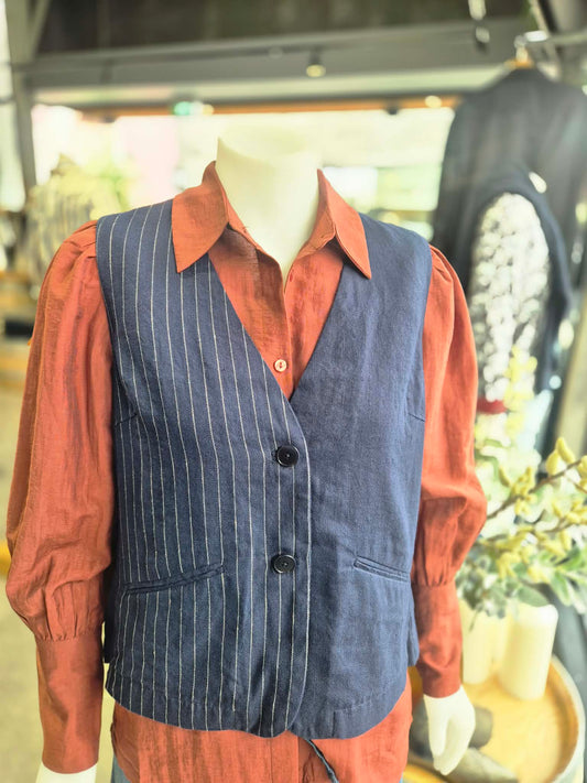 Linen-Cotton Herringbone Jacquard Vest (WWW025)